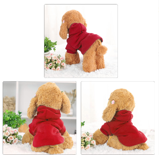 Dog Sweatshirt Hooded Pet Spring/Fall/Winter Clothes Warm Coat Red