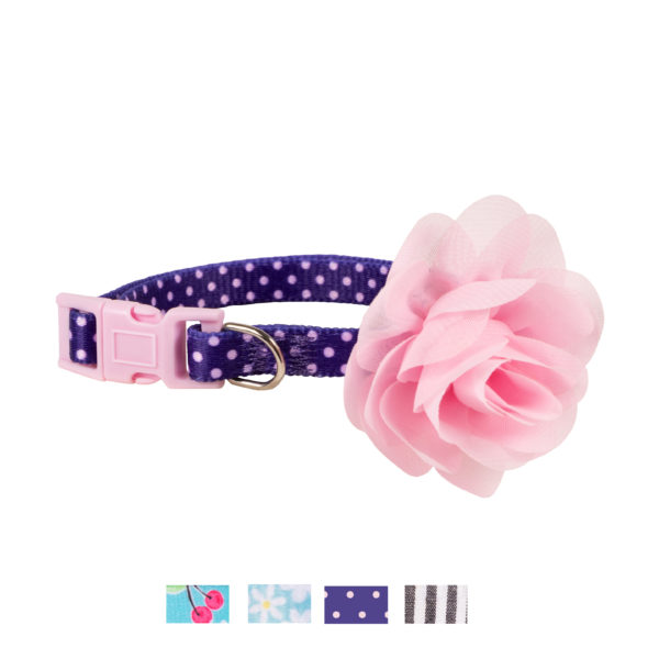 Vibrant Life Patterned Fashion Dog Collar, Blue/Pink Dots with Flower