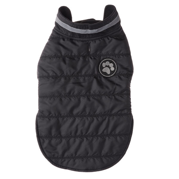Fetchwear Black Quilted Pet Jacket with Paw Badge, Small
