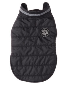 Fetchwear Black Quilted Pet Jacket with Paw Badge, Small