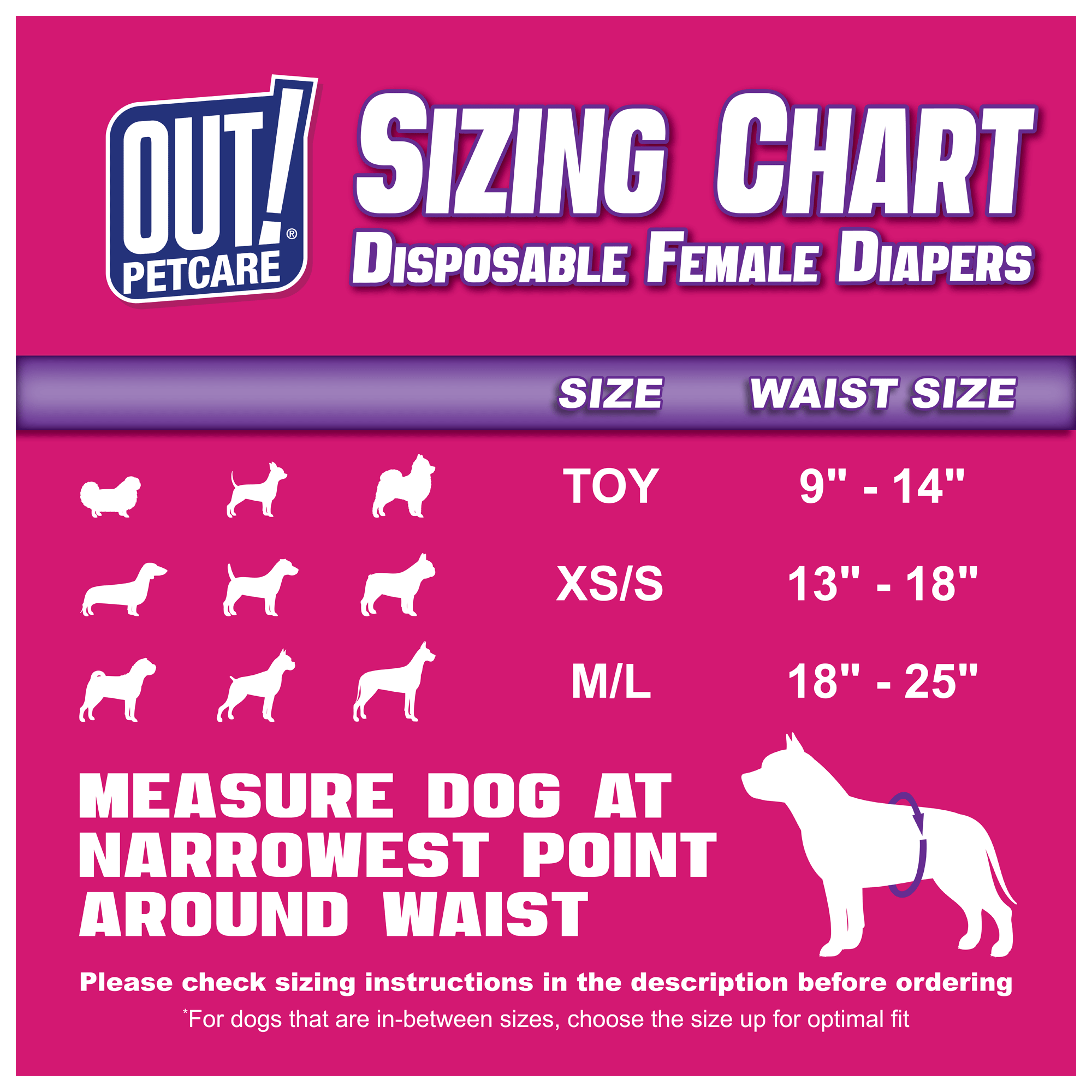 Disposable Diapers For Female Dog Size chart